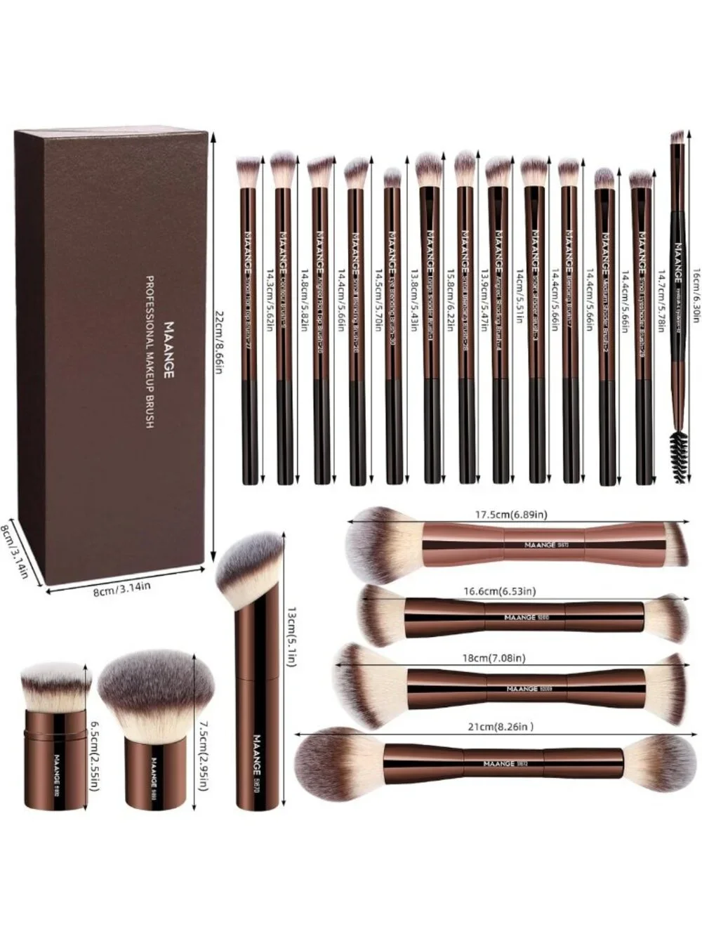 20 Pcs Double-End Makeup Brushes Set with Gift Box for Blending & Buffing